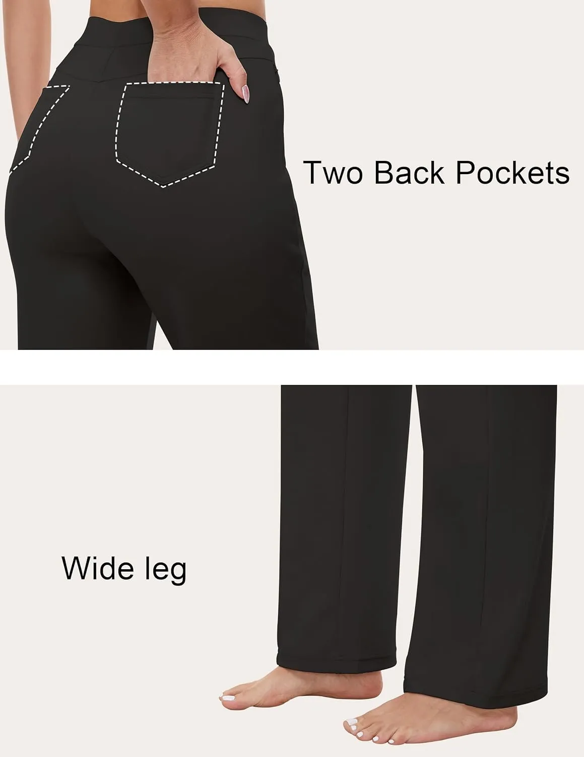 Womens 27"/29"/31" Wide Leg Pull On Loose Yoga Gym Pants, High Waist Tall, Petite, Regular Work Business Slacks