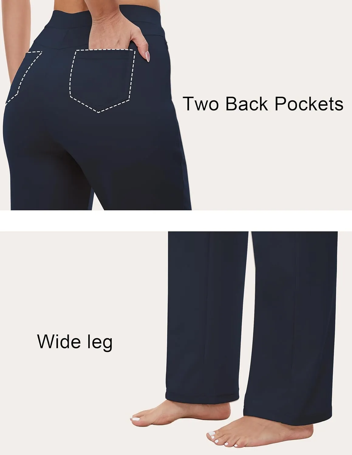 Womens 27"/29"/31" Wide Leg Pull On Loose Yoga Gym Pants, High Waist Tall, Petite, Regular Work Business Slacks
