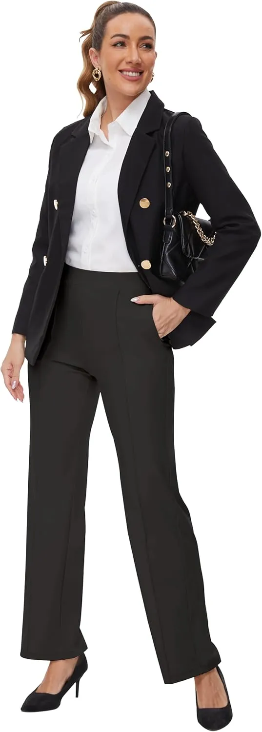 Womens 27"/29"/31" Wide Leg Pull On Loose Yoga Gym Pants, High Waist Tall, Petite, Regular Work Business Slacks