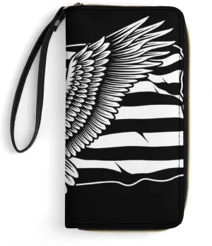 Women's Black And White American Flag Patriotic USA Bald Eagle Pattern PU Leather Clutch with Wristlet, 7.8x4.1x1.4 Inch Compact Wallet for Daily Essentials, Fashionable and Functional Design