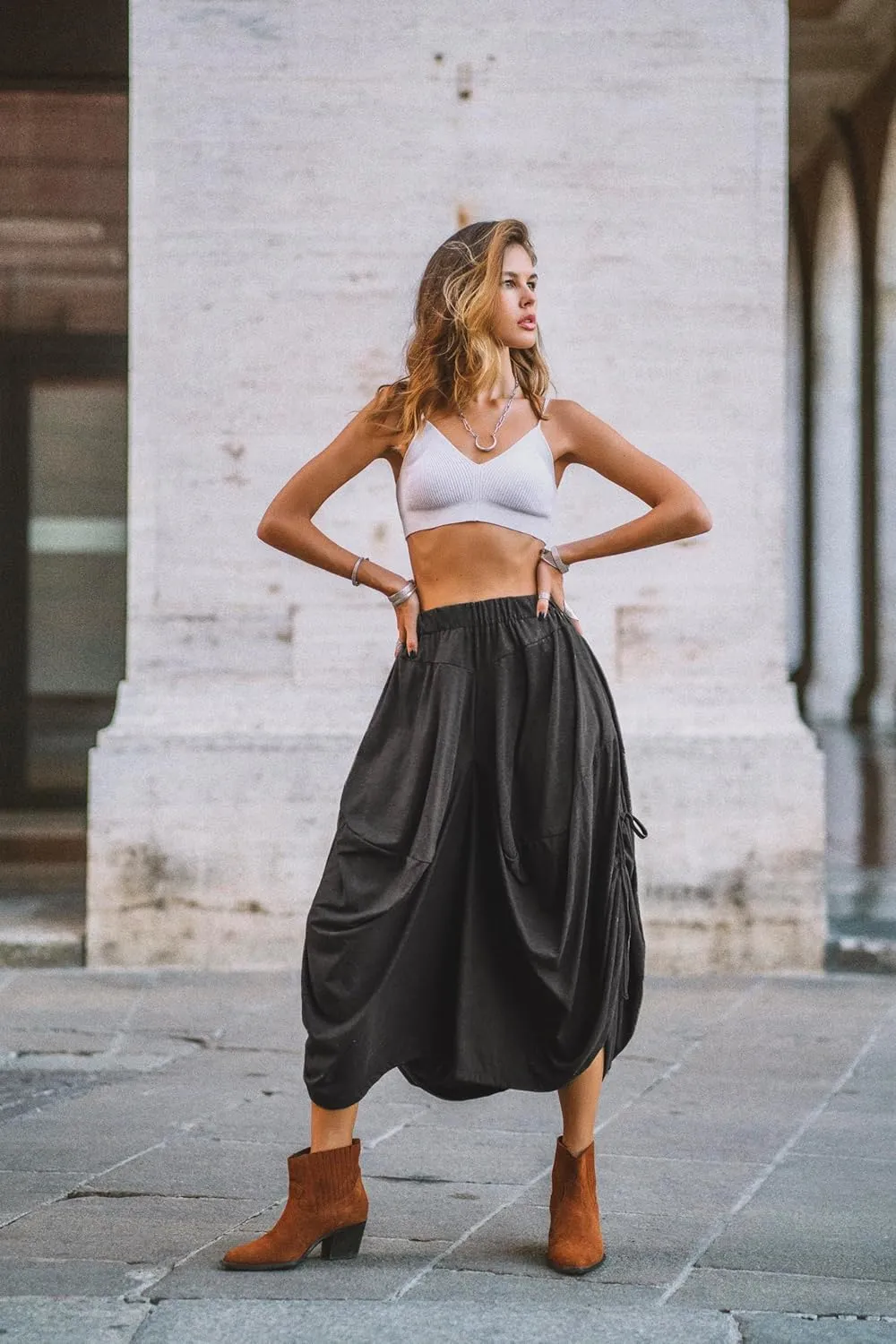 Women's Boho Cotton Harem Pants Comfy Wide Leg Pants Amisha