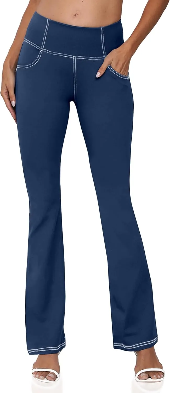 Women's Bootcut Yoga Pants, Wide Leg Leggings with Pockets High Waist Flare Dress Pants Petite/Regular/Tall