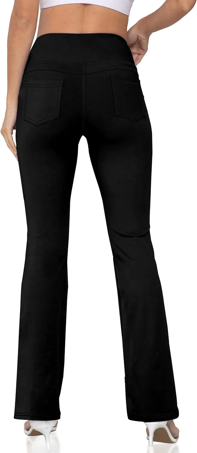 Women's Bootcut Yoga Pants, Wide Leg Leggings with Pockets High Waist Flare Dress Pants Petite/Regular/Tall