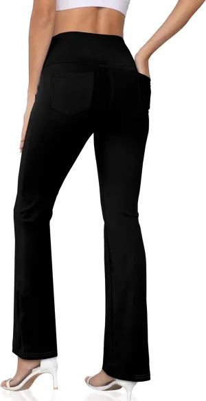 Women's Bootcut Yoga Pants, Wide Leg Leggings with Pockets High Waist Flare Dress Pants Petite/Regular/Tall
