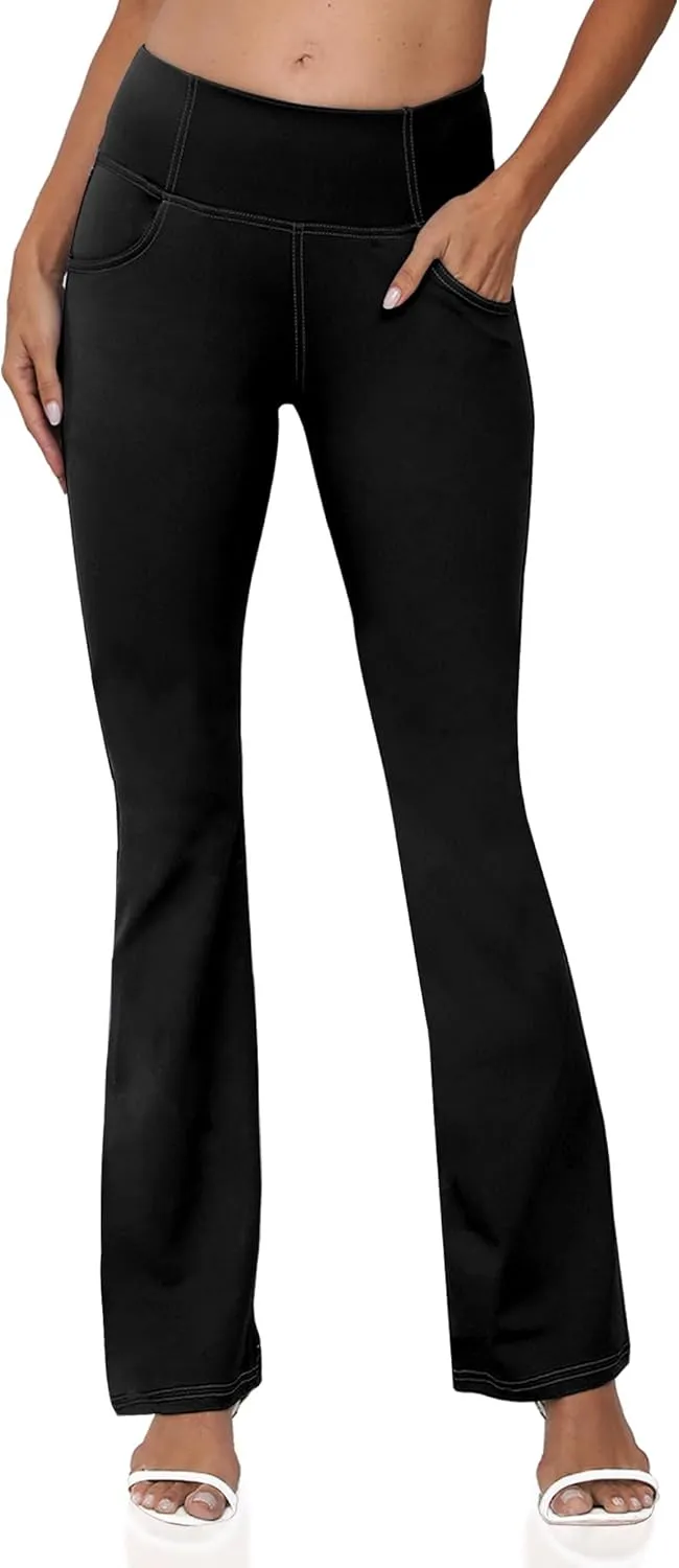 Women's Bootcut Yoga Pants, Wide Leg Leggings with Pockets High Waist Flare Dress Pants Petite/Regular/Tall
