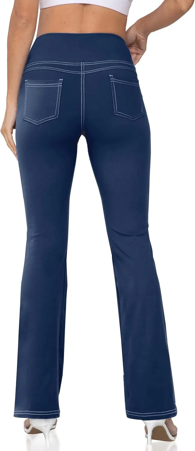 Women's Bootcut Yoga Pants, Wide Leg Leggings with Pockets High Waist Flare Dress Pants Petite/Regular/Tall