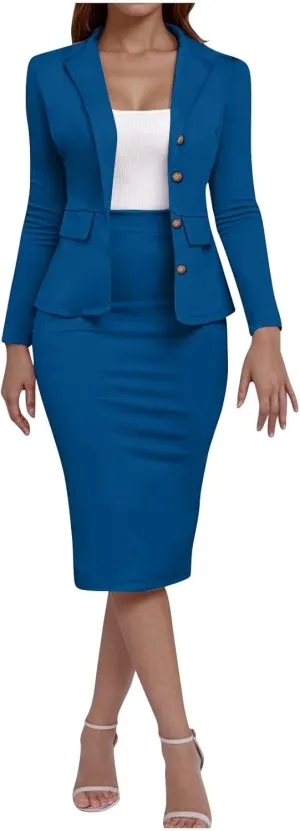 Womens Business Casual Clothes Dressy Casual Skirt Set Work Office Blazer and Pencil Skirt Blazer Set 2 Piece Outfits