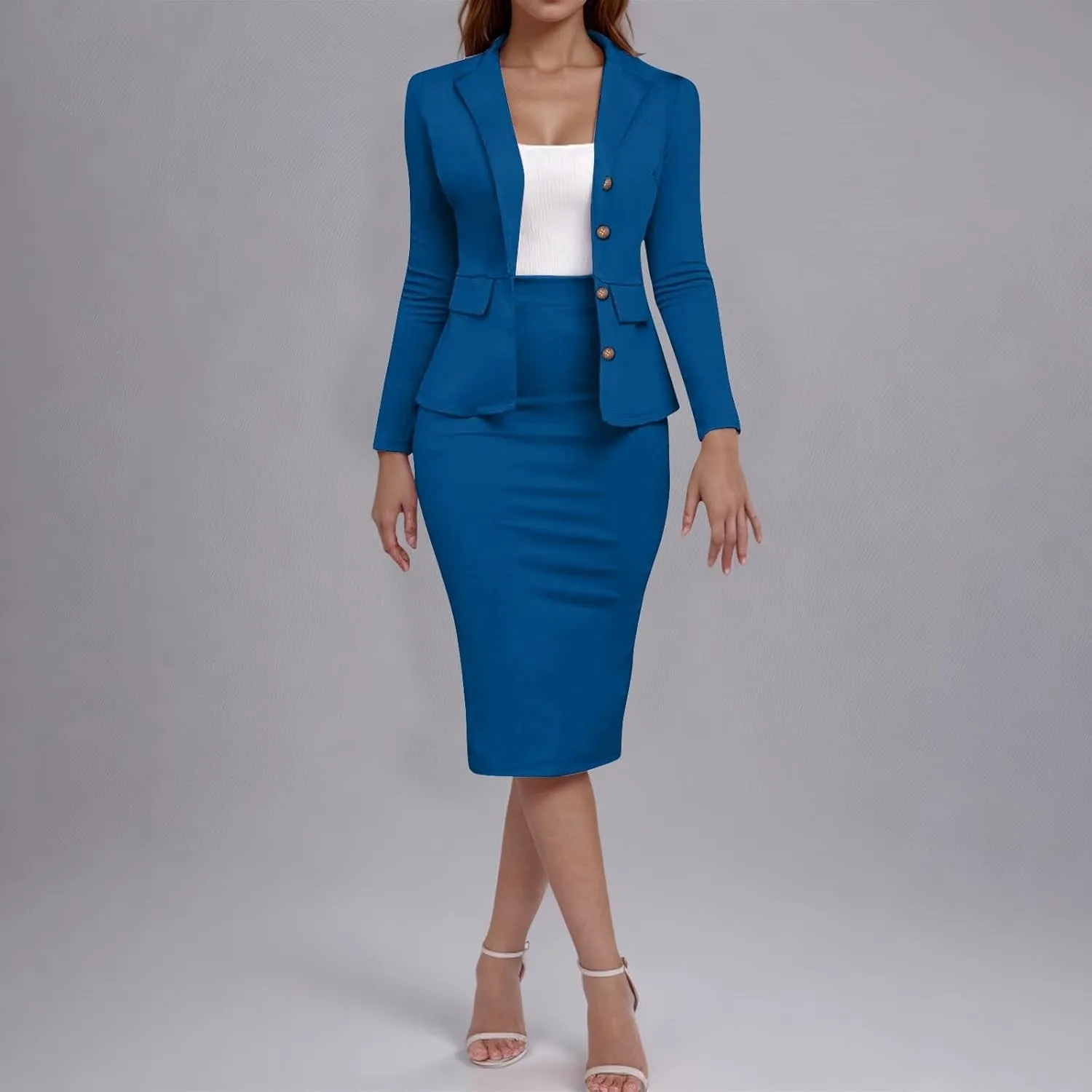 Womens Business Casual Clothes Dressy Casual Skirt Set Work Office Blazer and Pencil Skirt Blazer Set 2 Piece Outfits