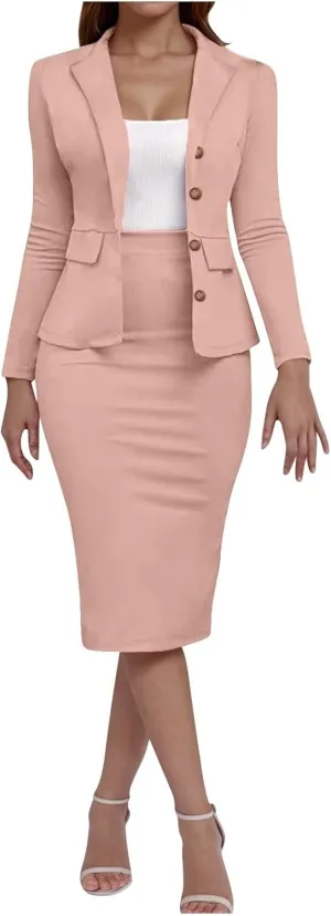 Womens Business Casual Clothes Dressy Casual Skirt Set Work Office Blazer and Pencil Skirt Blazer Set 2 Piece Outfits