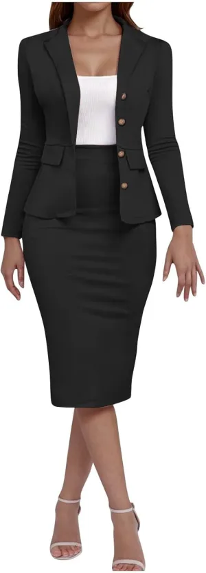 Womens Business Casual Clothes Dressy Casual Skirt Set Work Office Blazer and Pencil Skirt Blazer Set 2 Piece Outfits