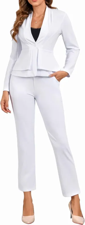 Women's Business Pant Suits 2 Piece Set Work Casual Outfits Dressy Blazer Jacket and Pants Suit
