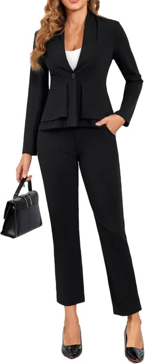 Women's Business Pant Suits 2 Piece Set Work Casual Outfits Dressy Blazer Jacket and Pants Suit