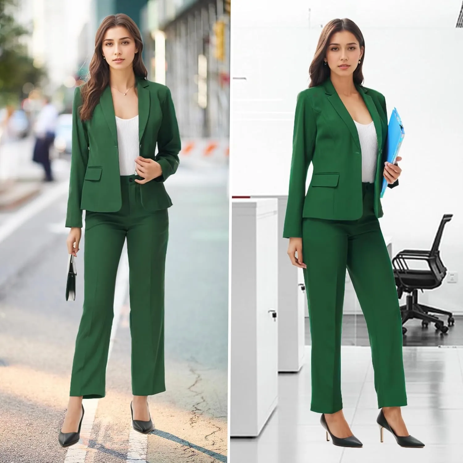Women's Business Solid Suit 2 Piece Slim Fit Classic Blazer Pants Set for Women Formal Office