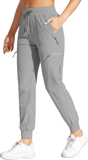 Womens Cargo Joggers Hiking Pants Lightweight Quick Dry Water Resistant Travel Casual Womens Pants with Zipper Pockets