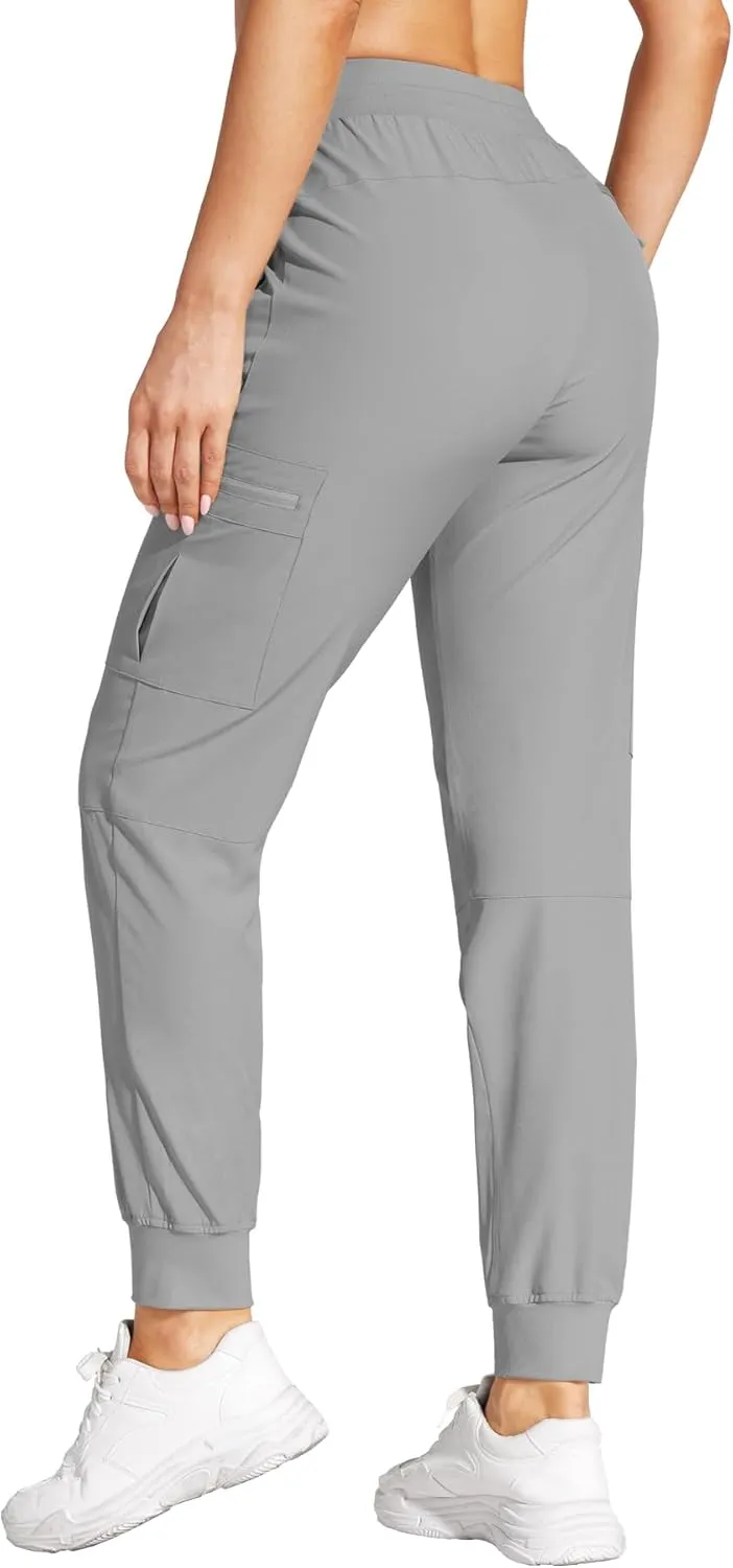 Womens Cargo Joggers Hiking Pants Lightweight Quick Dry Water Resistant Travel Casual Womens Pants with Zipper Pockets