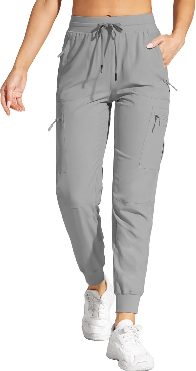 Womens Cargo Joggers Hiking Pants Lightweight Quick Dry Water Resistant Travel Casual Womens Pants with Zipper Pockets