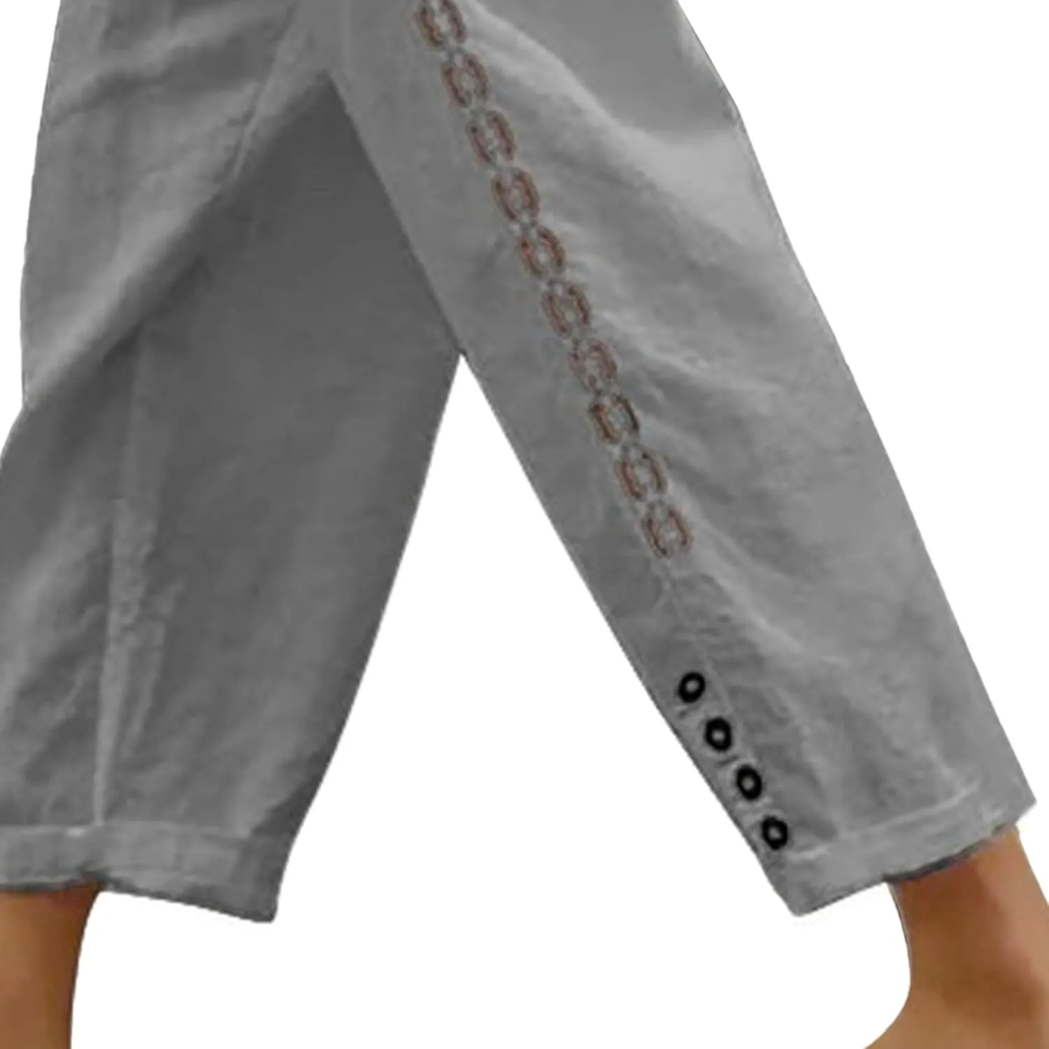 Women's Casual Pants 2025 New Summer Cotton Linen Slim Elegant Straight Pants Splicing Solid Color Nine Point Trousers