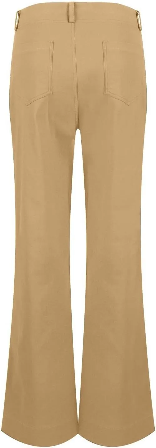 Womens Casual Stretch Twill Pants Classic Straight Fit Chino Pant High Waisted Work Outdoor Flare Pants with Pockets