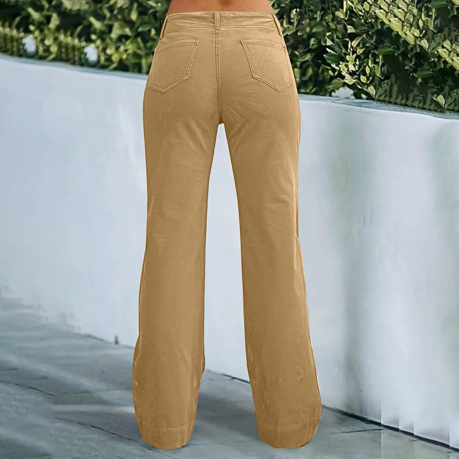 Womens Casual Stretch Twill Pants Classic Straight Fit Chino Pant High Waisted Work Outdoor Flare Pants with Pockets