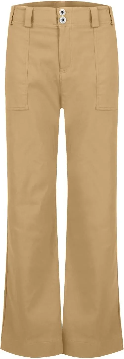 Womens Casual Stretch Twill Pants Classic Straight Fit Chino Pant High Waisted Work Outdoor Flare Pants with Pockets