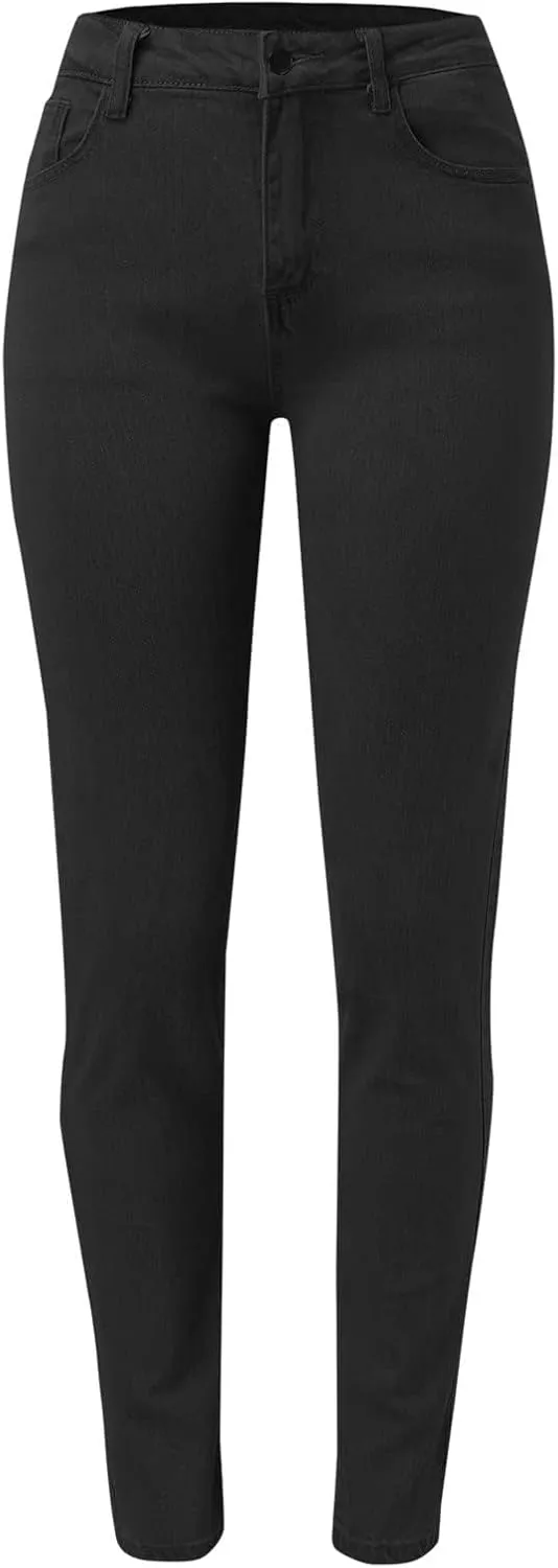 Women's Classic Slim Fit Pull-On Jeans Pants Butt Lifting Stretchy High Waist Straight Leg Denim Trousers with Pockets