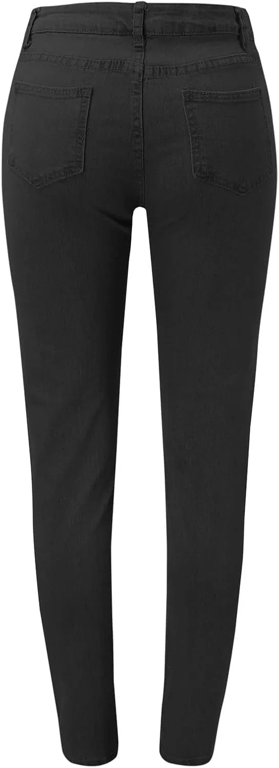 Women's Classic Slim Fit Pull-On Jeans Pants Butt Lifting Stretchy High Waist Straight Leg Denim Trousers with Pockets