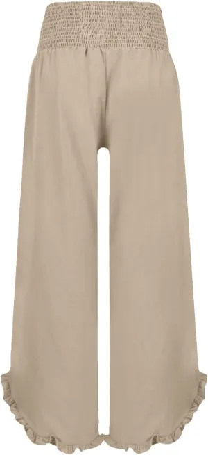 Women's Cotton Linen Wide Leg Pants Comfy Breathble Trousers with Irregular Pants Leg for Outdoor