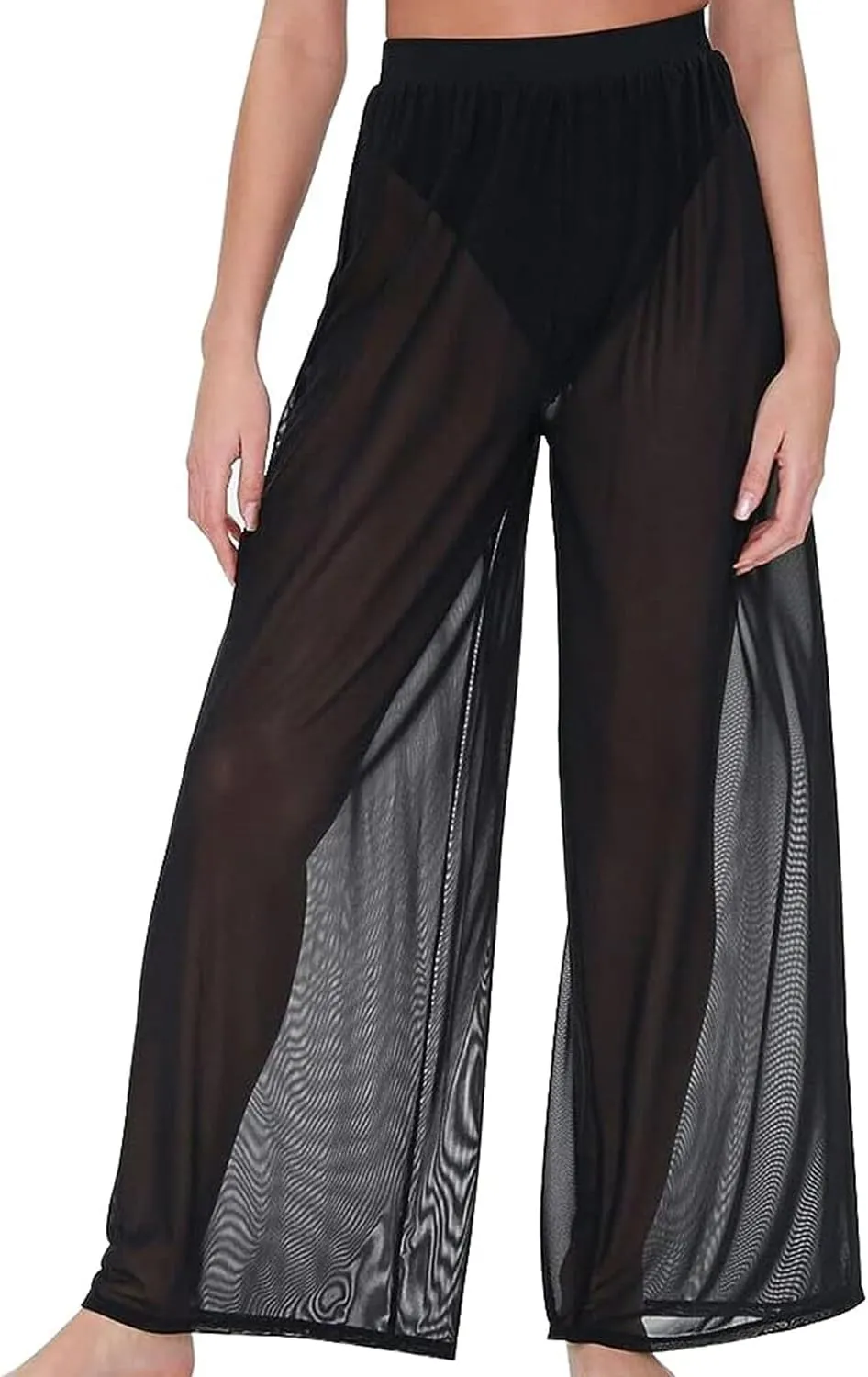 Womens Cover up Pants Sheer Bikini Bottoms Swimsuit Cover up Wide Leg Beach Pants