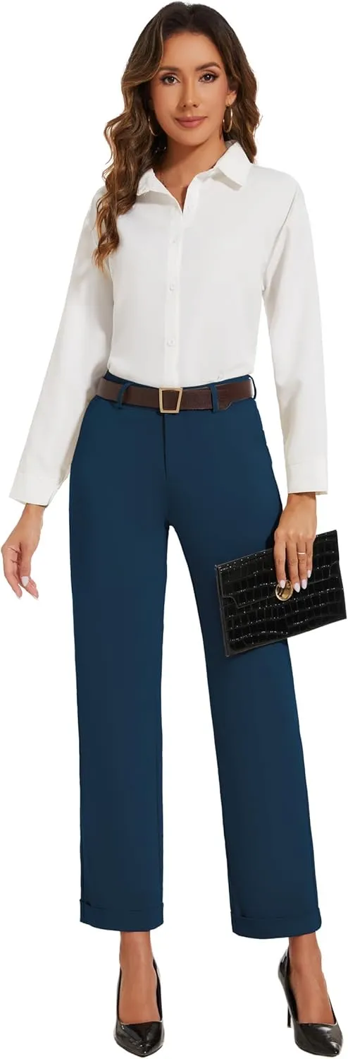 Women's Cropped Pants Fit Straight Leg Ultra Stretch Comfy Work Dress Pants