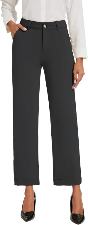 Women's Cropped Pants Fit Straight Leg Ultra Stretch Comfy Work Dress Pants