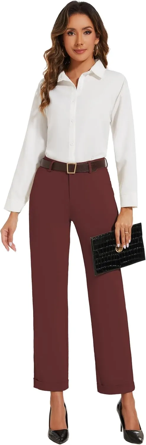 Women's Cropped Pants Fit Straight Leg Ultra Stretch Comfy Work Dress Pants