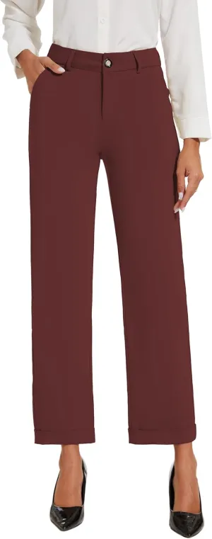 Women's Cropped Pants Fit Straight Leg Ultra Stretch Comfy Work Dress Pants
