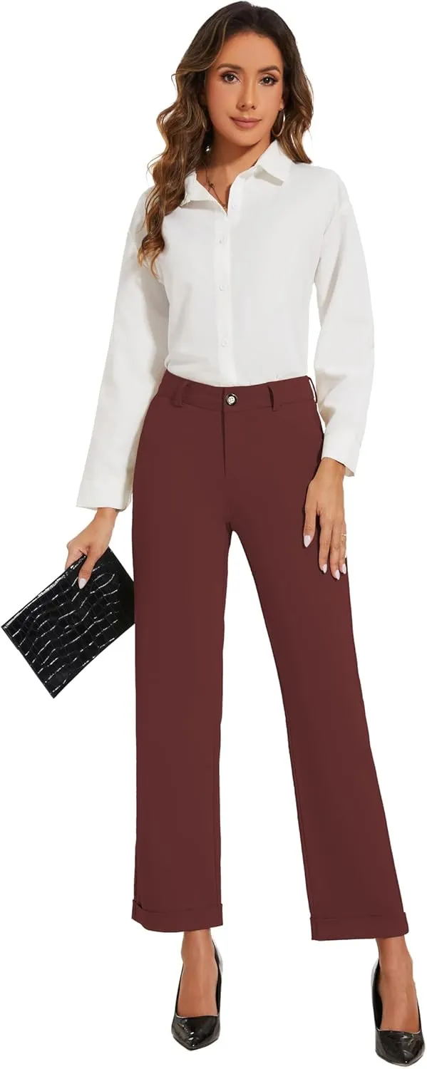 Women's Cropped Pants Fit Straight Leg Ultra Stretch Comfy Work Dress Pants