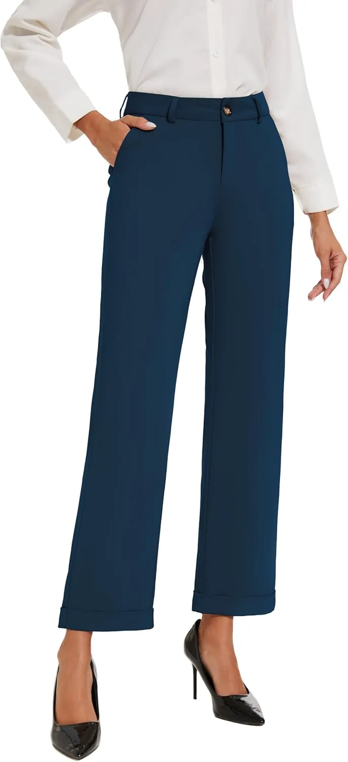 Women's Cropped Pants Fit Straight Leg Ultra Stretch Comfy Work Dress Pants