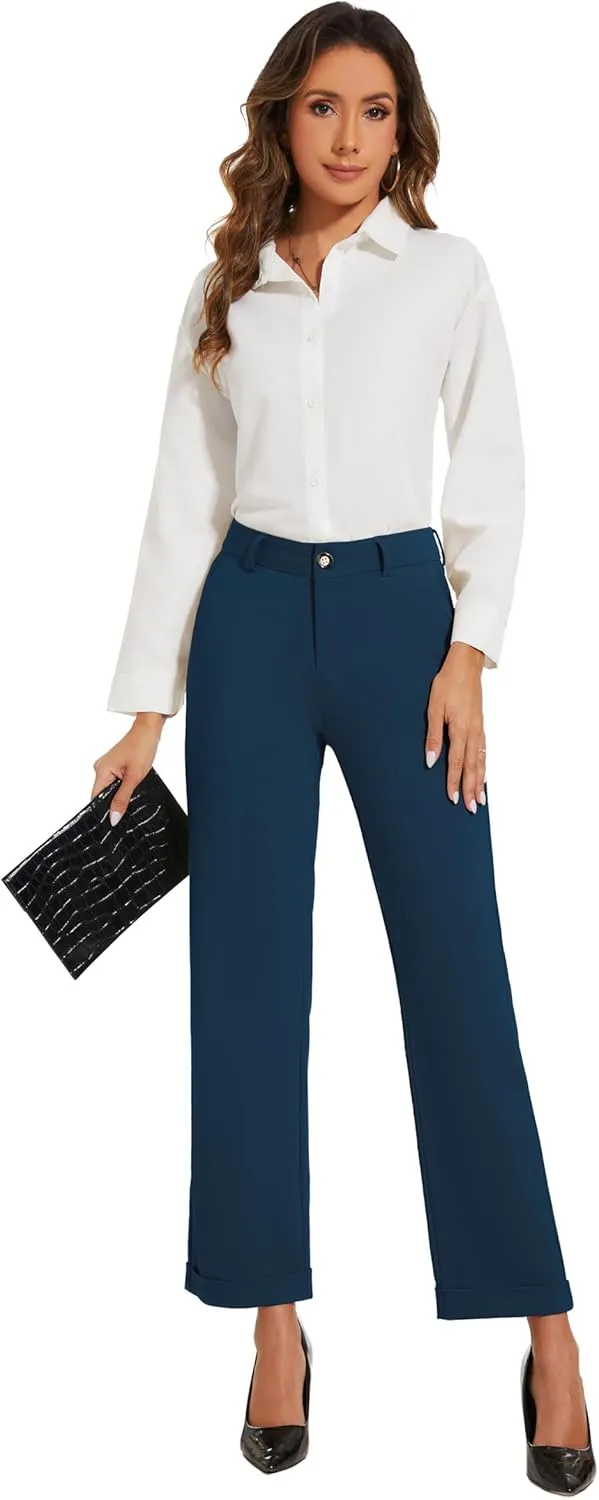 Women's Cropped Pants Fit Straight Leg Ultra Stretch Comfy Work Dress Pants