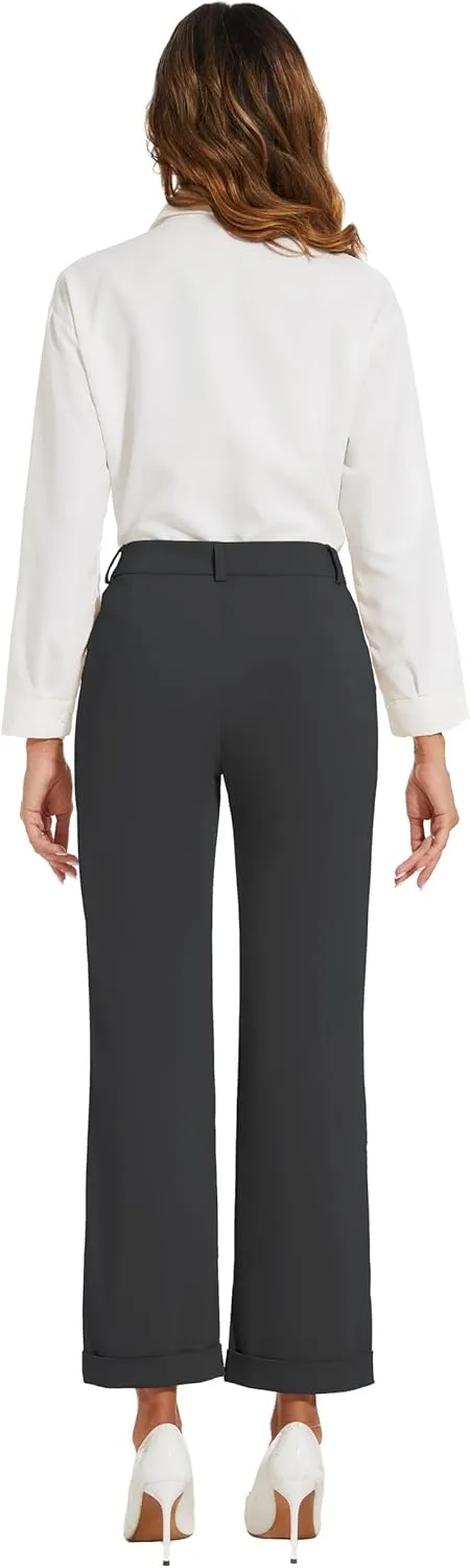 Women's Cropped Pants Fit Straight Leg Ultra Stretch Comfy Work Dress Pants