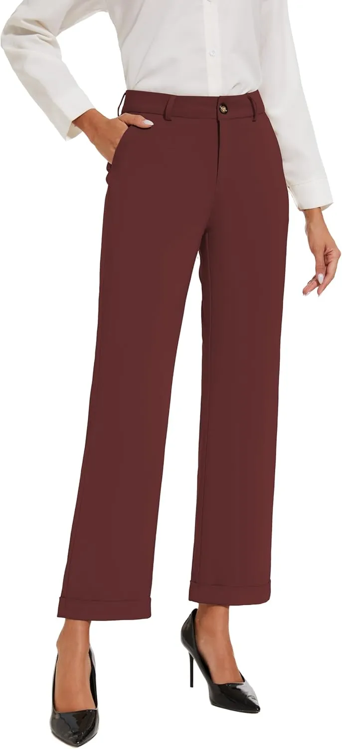 Women's Cropped Pants Fit Straight Leg Ultra Stretch Comfy Work Dress Pants