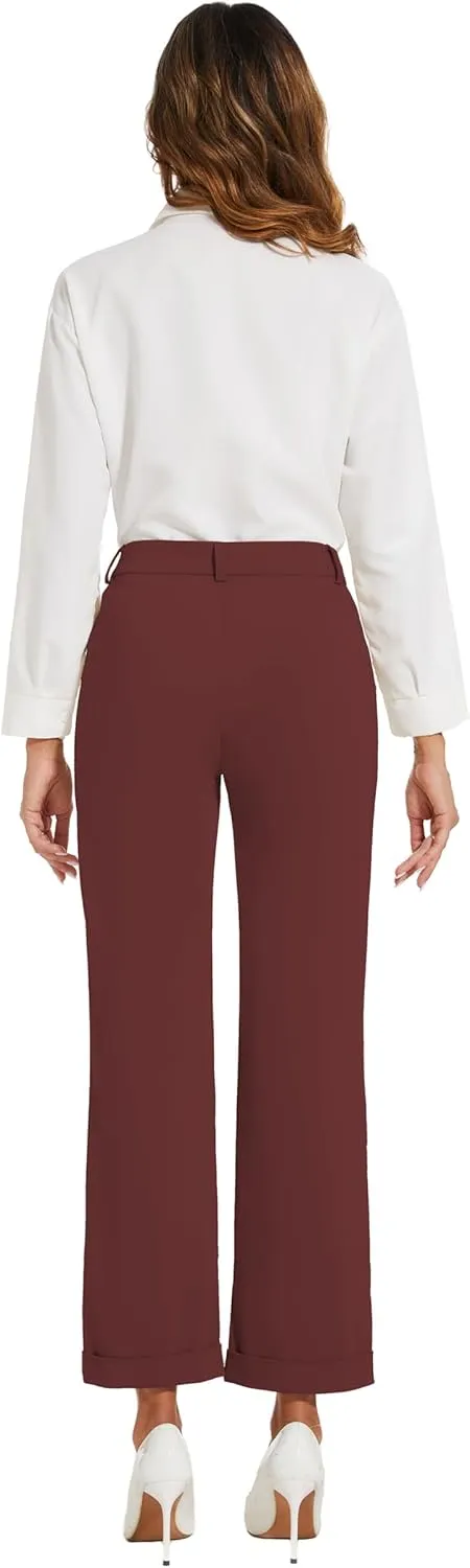 Women's Cropped Pants Fit Straight Leg Ultra Stretch Comfy Work Dress Pants