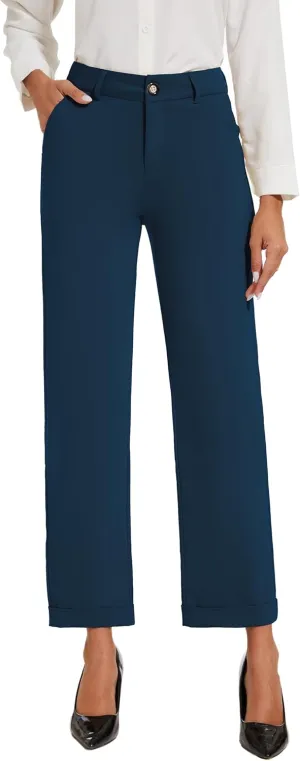 Women's Cropped Pants Fit Straight Leg Ultra Stretch Comfy Work Dress Pants