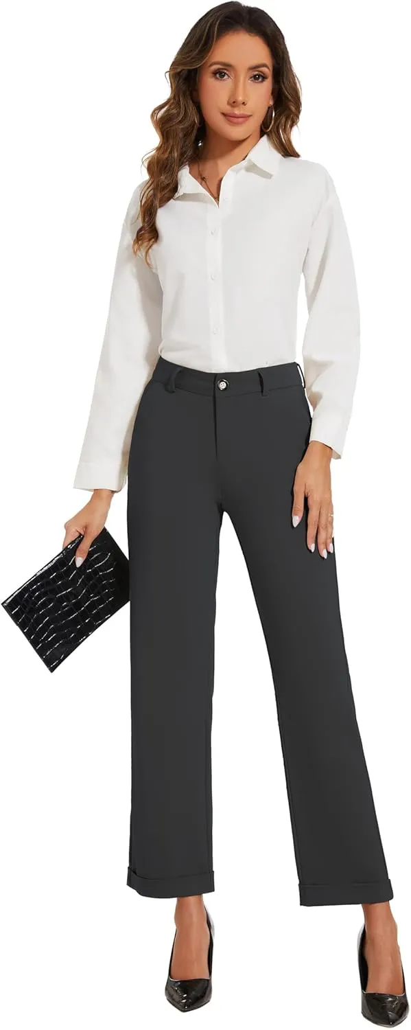 Women's Cropped Pants Fit Straight Leg Ultra Stretch Comfy Work Dress Pants