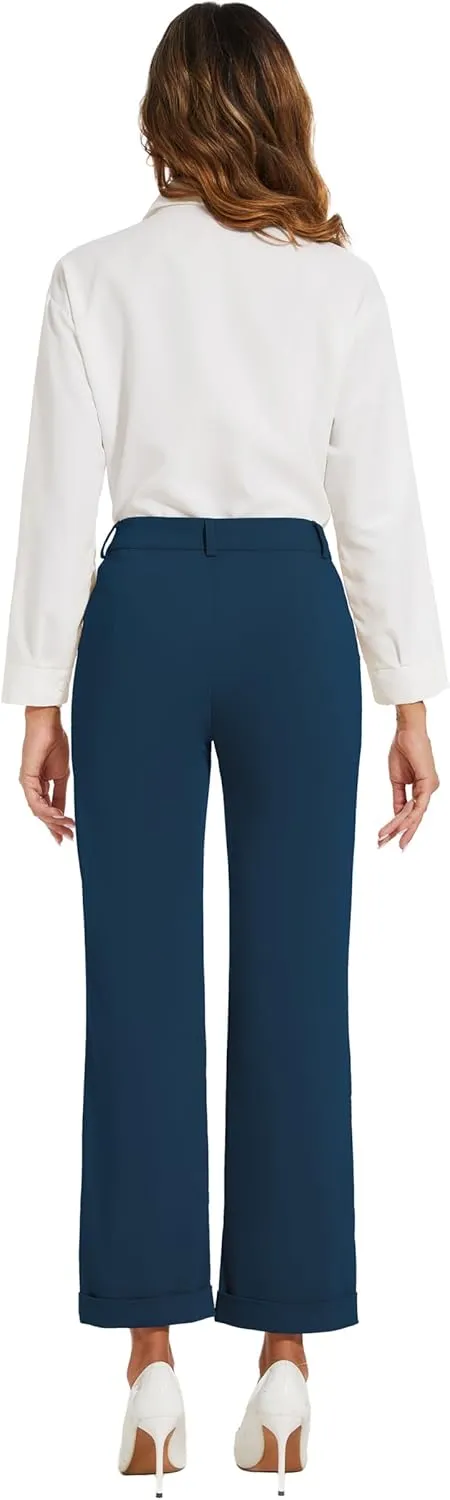 Women's Cropped Pants Fit Straight Leg Ultra Stretch Comfy Work Dress Pants