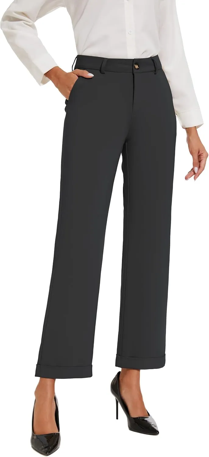 Women's Cropped Pants Fit Straight Leg Ultra Stretch Comfy Work Dress Pants