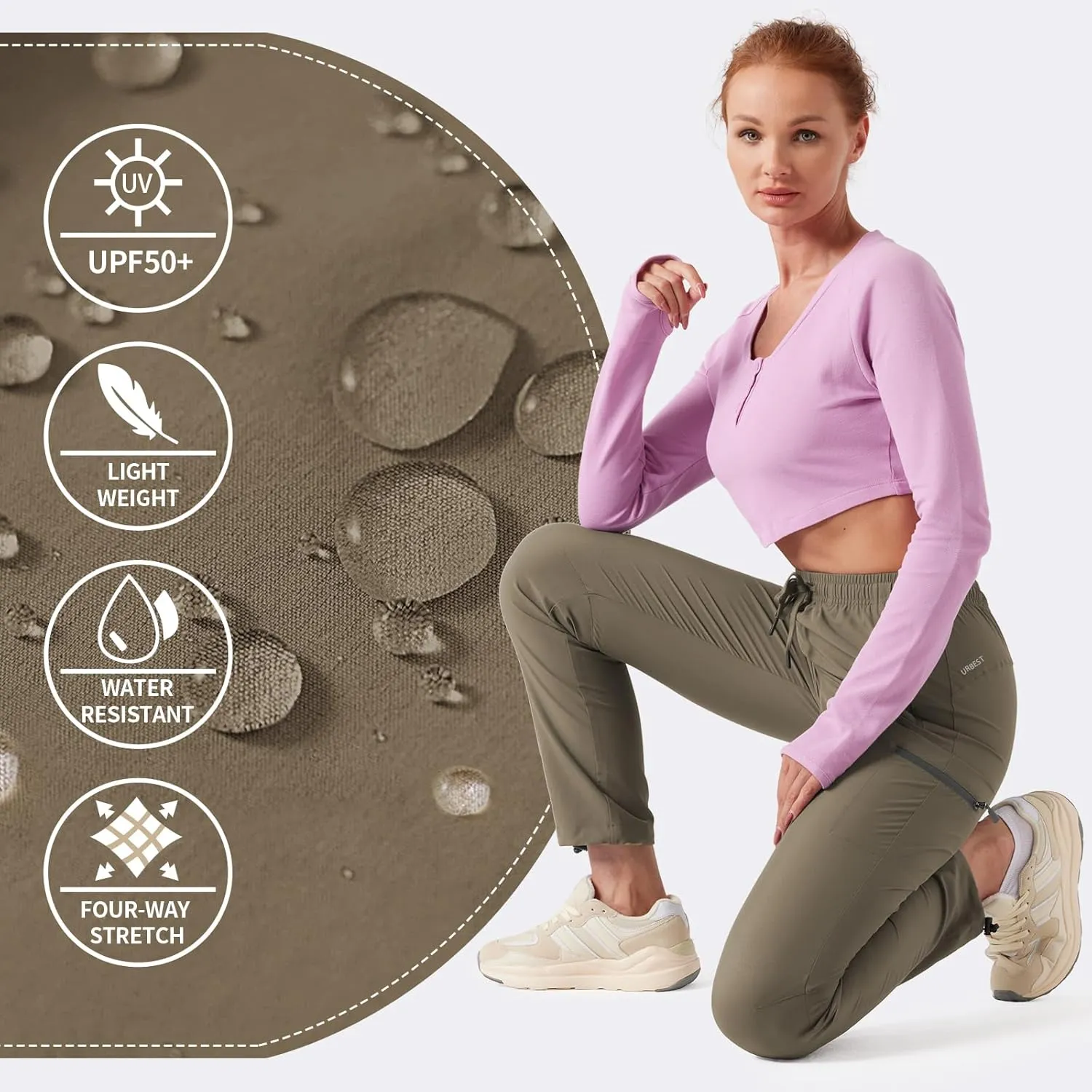 Women's Hiking Cargo Pants Outdoor Lightweight Quick Dry Water Resistant UPF 50  Capris Pants with Zipper Pockets