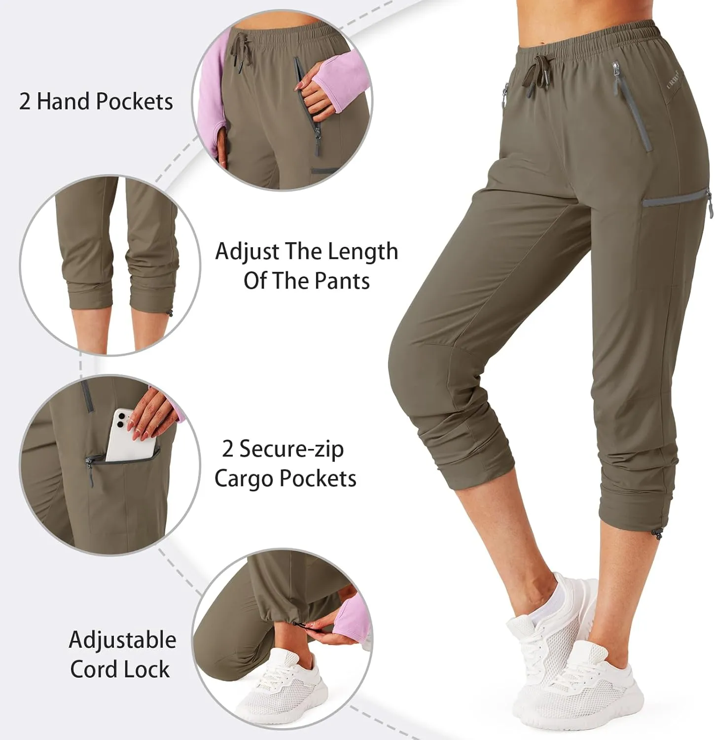 Women's Hiking Cargo Pants Outdoor Lightweight Quick Dry Water Resistant UPF 50  Capris Pants with Zipper Pockets
