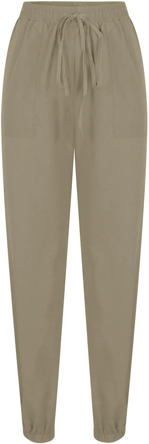 Womens Linen Pants 2025 Summer Casual Drawstring High Waist Loose Lounge Trousers Beach Summer Pant with Pockets