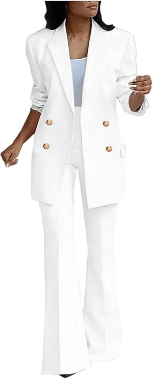 Womens Outfits Dressy Casual 2 Piece Blazer Flare Pantsuit Set Fashion Business Suit Elegant Office Clothes Pant Suits