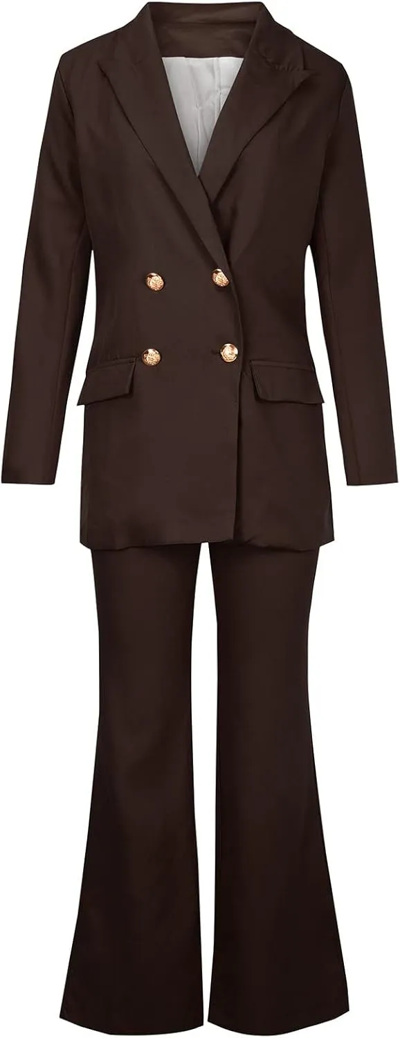 Womens Outfits Dressy Casual 2 Piece Blazer Flare Pantsuit Set Fashion Business Suit Elegant Office Clothes Pant Suits