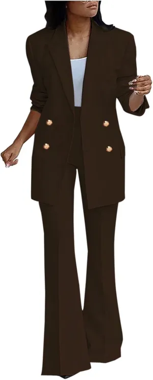 Womens Outfits Dressy Casual 2 Piece Blazer Flare Pantsuit Set Fashion Business Suit Elegant Office Clothes Pant Suits