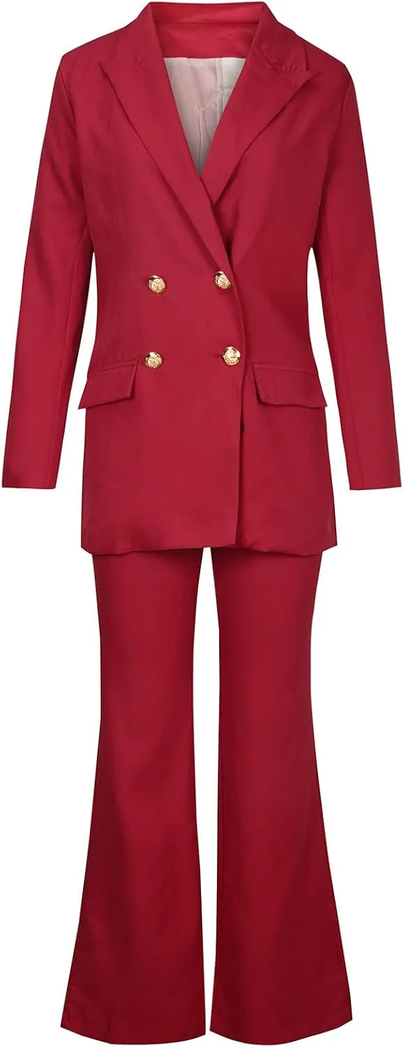 Womens Outfits Dressy Casual 2 Piece Blazer Flare Pantsuit Set Fashion Business Suit Elegant Office Clothes Pant Suits