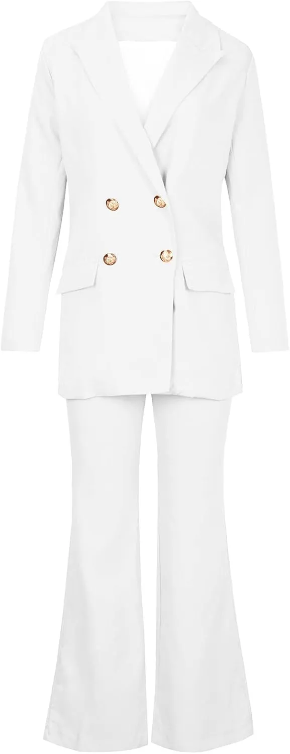 Womens Outfits Dressy Casual 2 Piece Blazer Flare Pantsuit Set Fashion Business Suit Elegant Office Clothes Pant Suits
